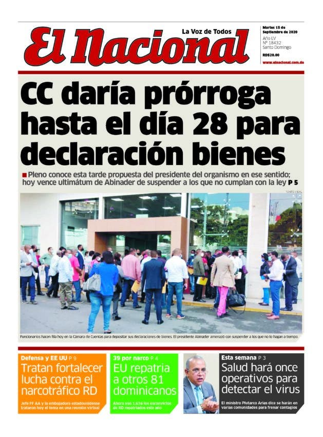 Portada Periódico El Nacional, Martes 15 de Septiembre, 2020