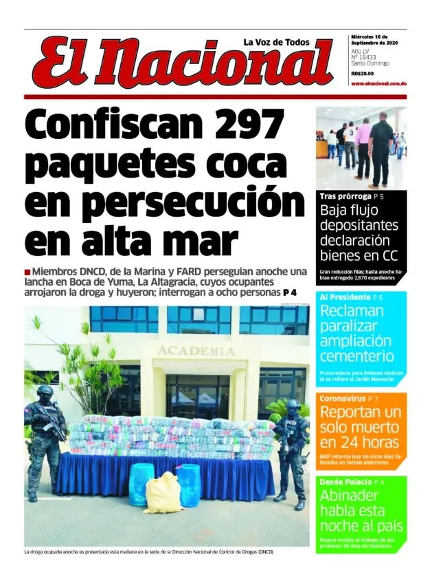 Portada Periódico El Nacional, Miércoles 16 de Septiembre, 2020