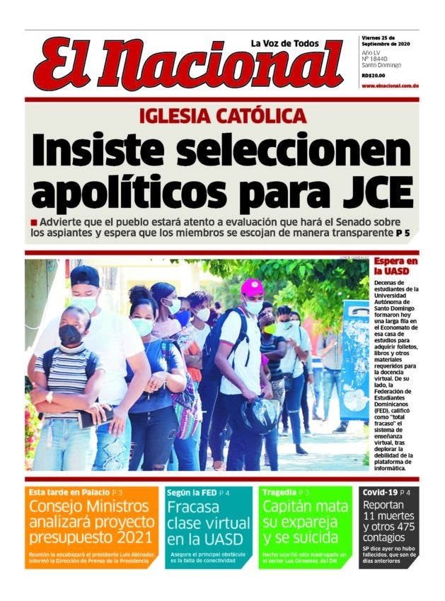 Portada Periódico El Nacional, Viernes 25 de Septiembre, 2020