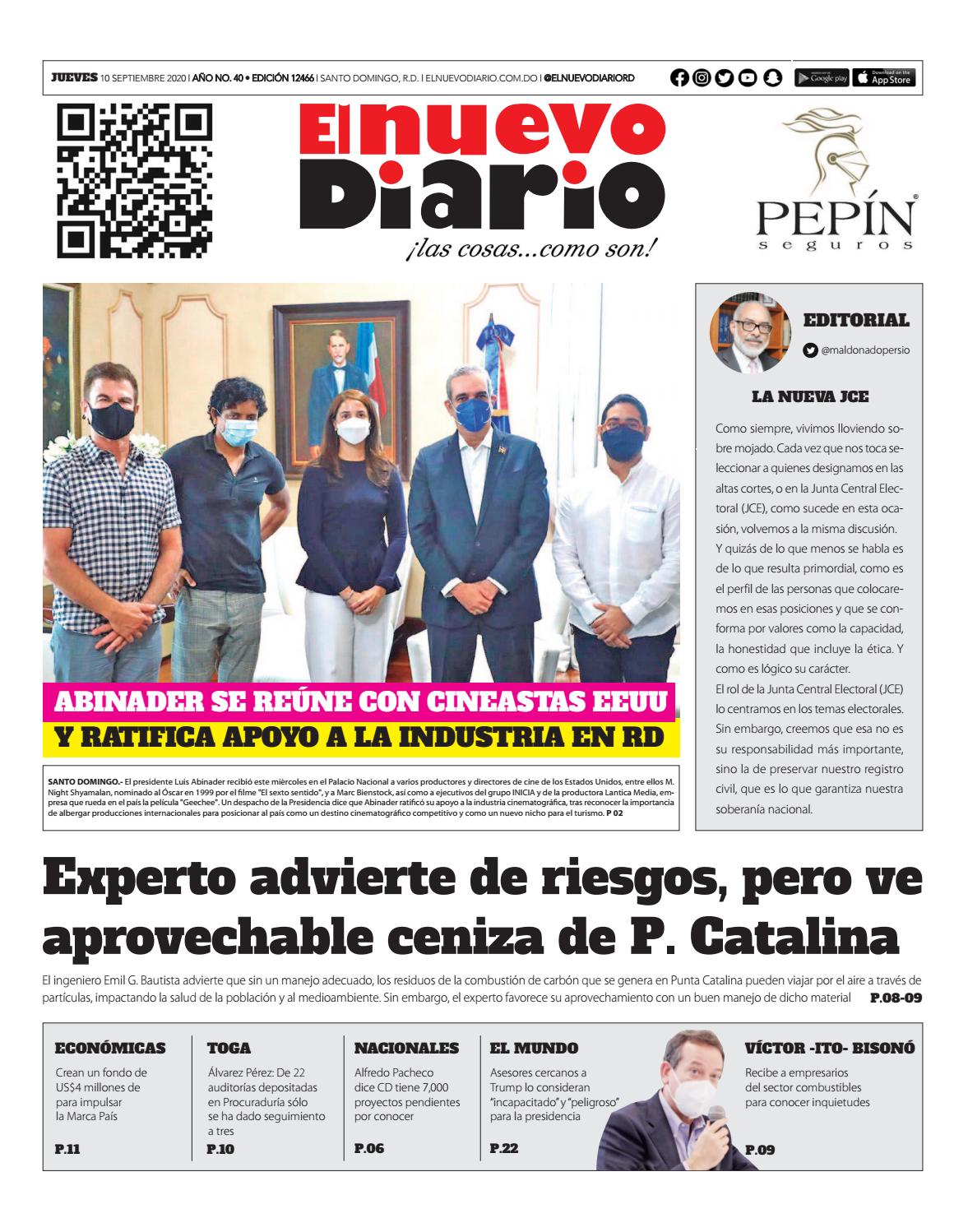 Portada Periódico El Nuevo Diario, Jueves 10 de Septiembre, 2020