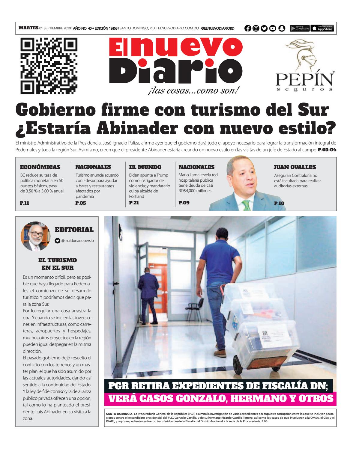 Portada Periódico El Nuevo Diario, Martes 01 de Septiembre, 2020
