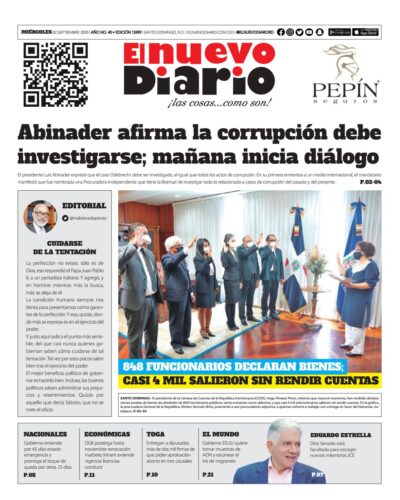 Portada Periódico El Nuevo Diario, Miércoles 02 de Septiembre, 2020