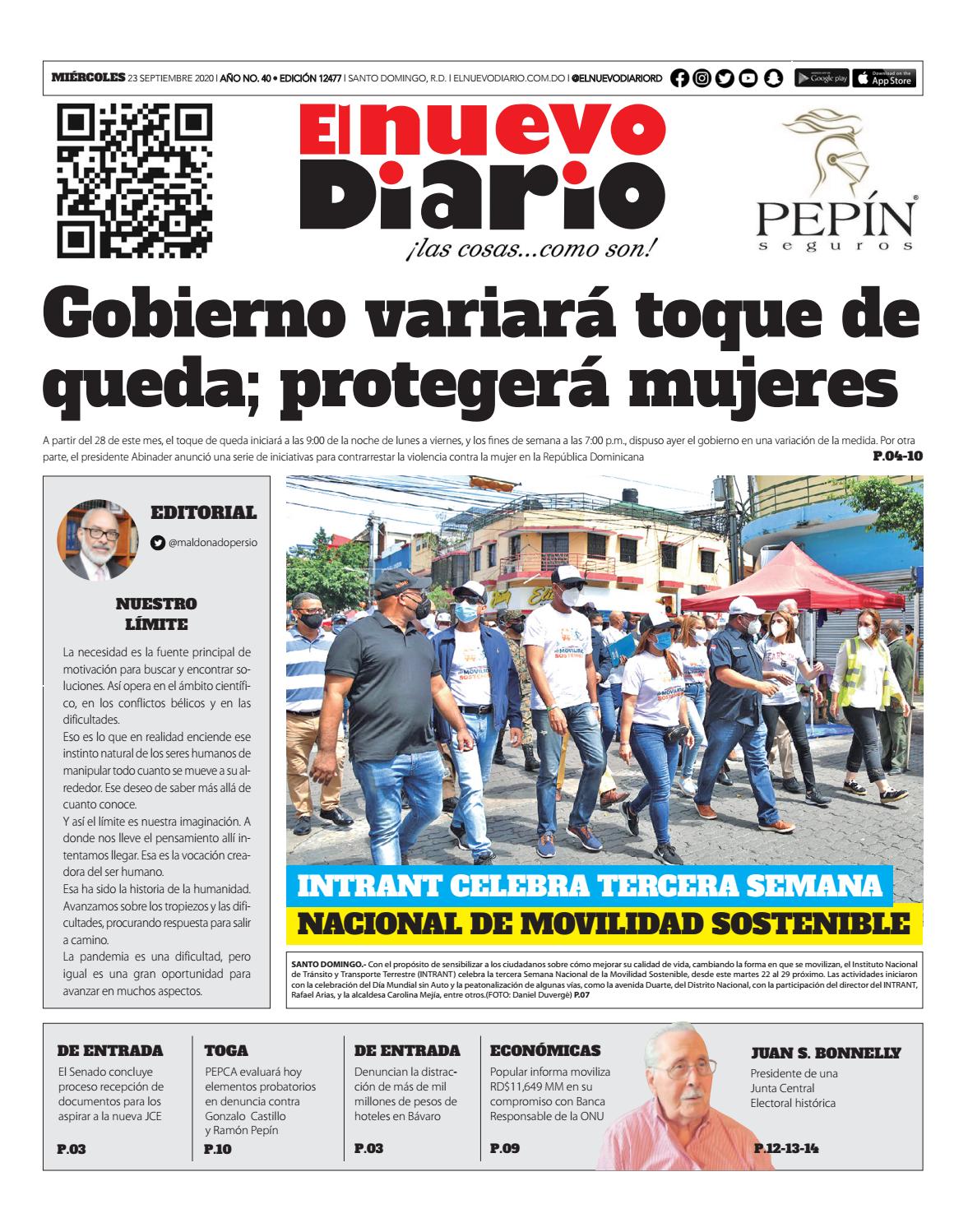 Portada Periódico El Nuevo Diario, Miércoles 23 de Septiembre, 2020