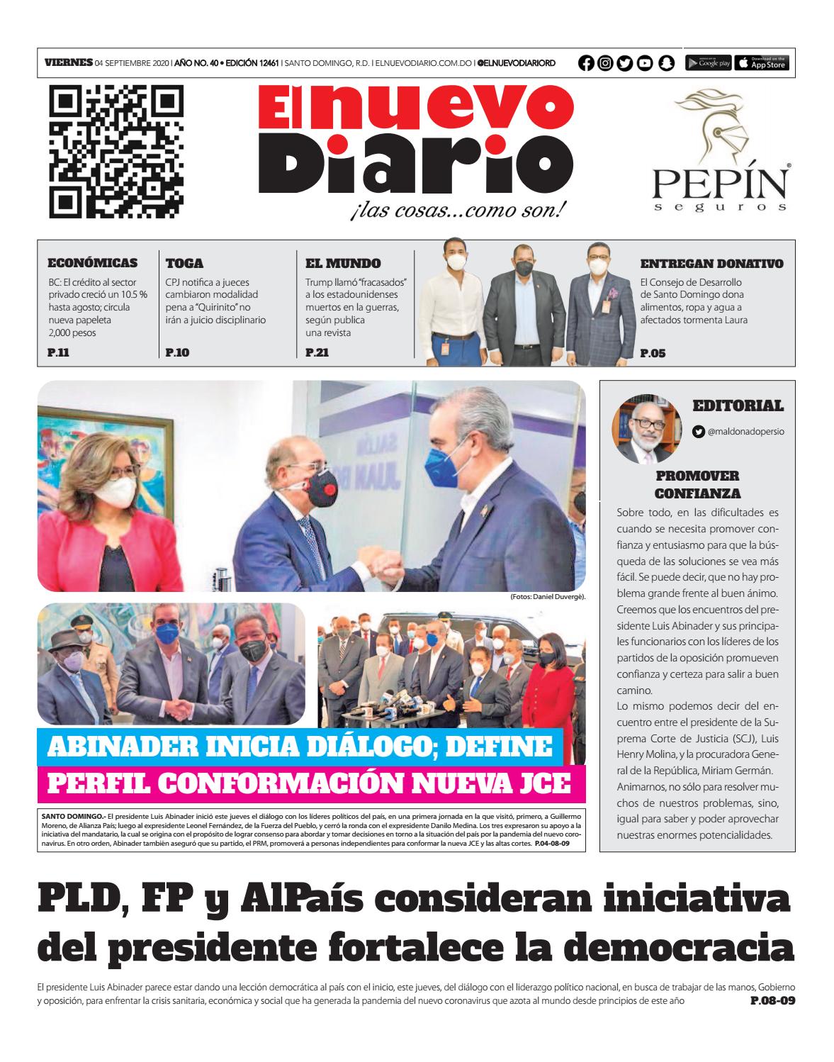 Portada Periódico El Nuevo Diario, Viernes 04 de Septiembre, 2020