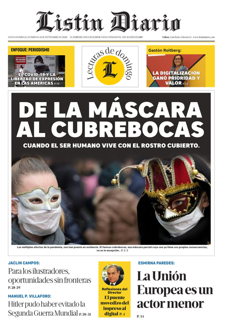 Portada Periódico Listín Diario, Domingo 06 de Septiembre, 2020