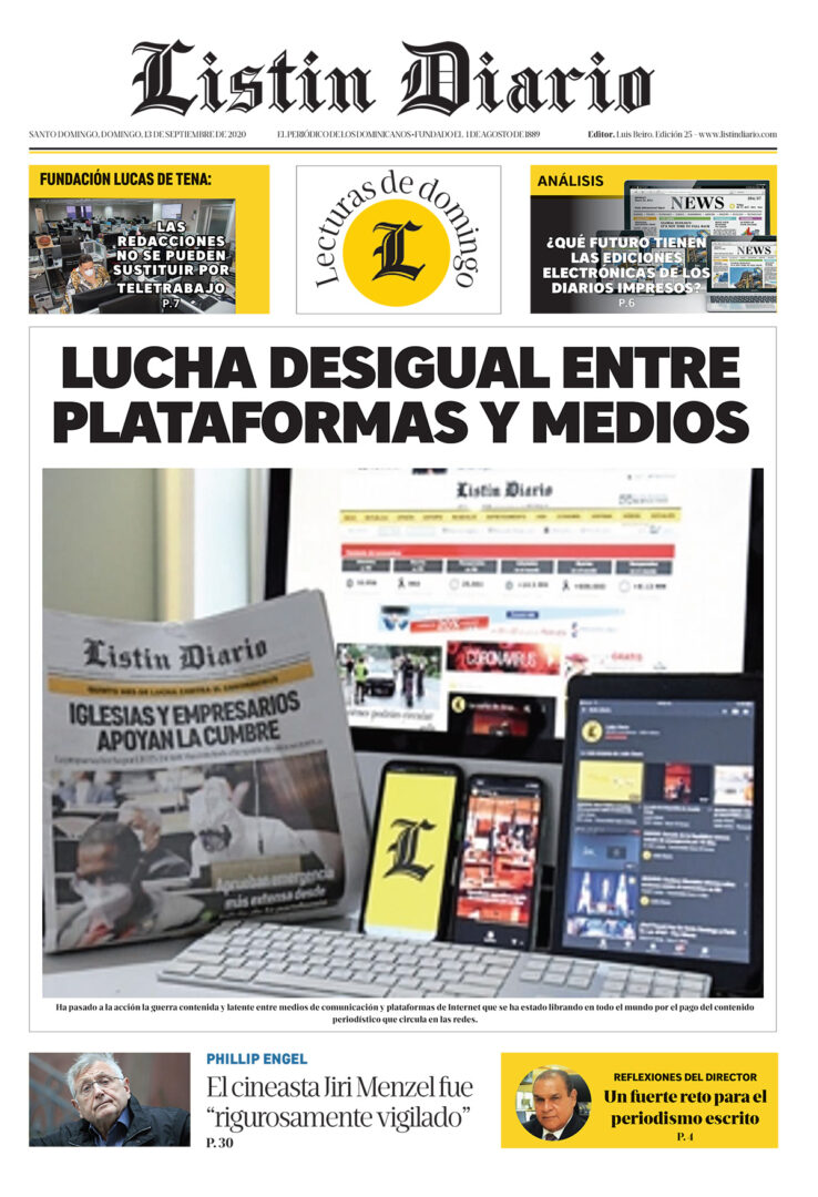 Portada Periódico Listín Diario, Domingo 13 de Septiembre, 2020