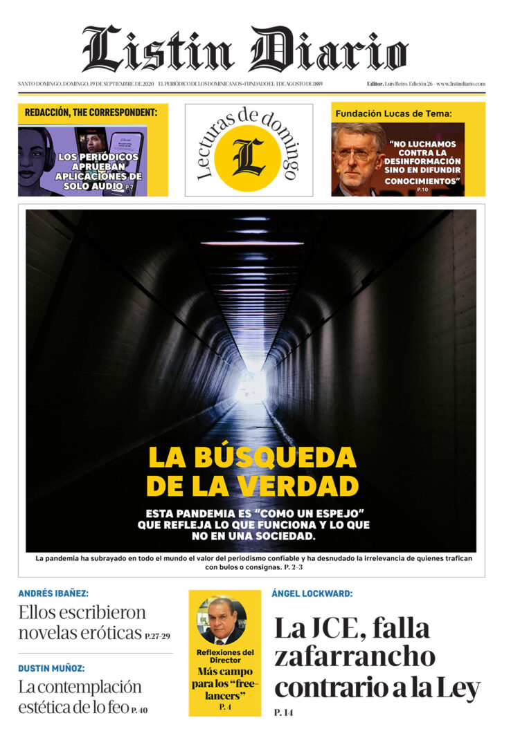 Portada Periódico Listín Diario, Domingo 20 de Septiembre, 2020