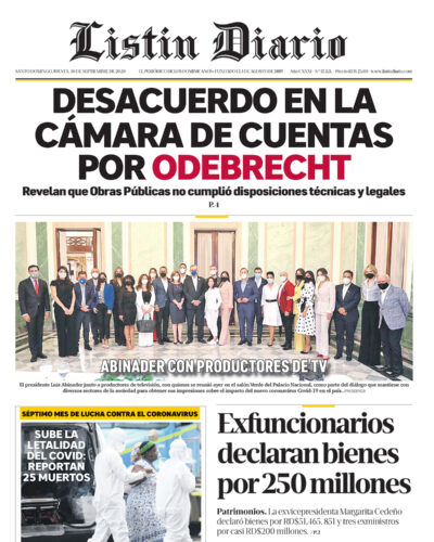 Portada Periódico Listín Diario, Jueves 10 de Septiembre, 2020