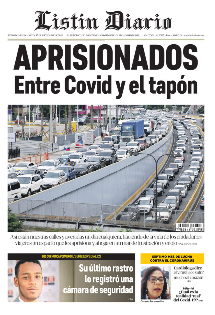 Portada Periódico Listín Diario, Martes 15 de Septiembre, 2020