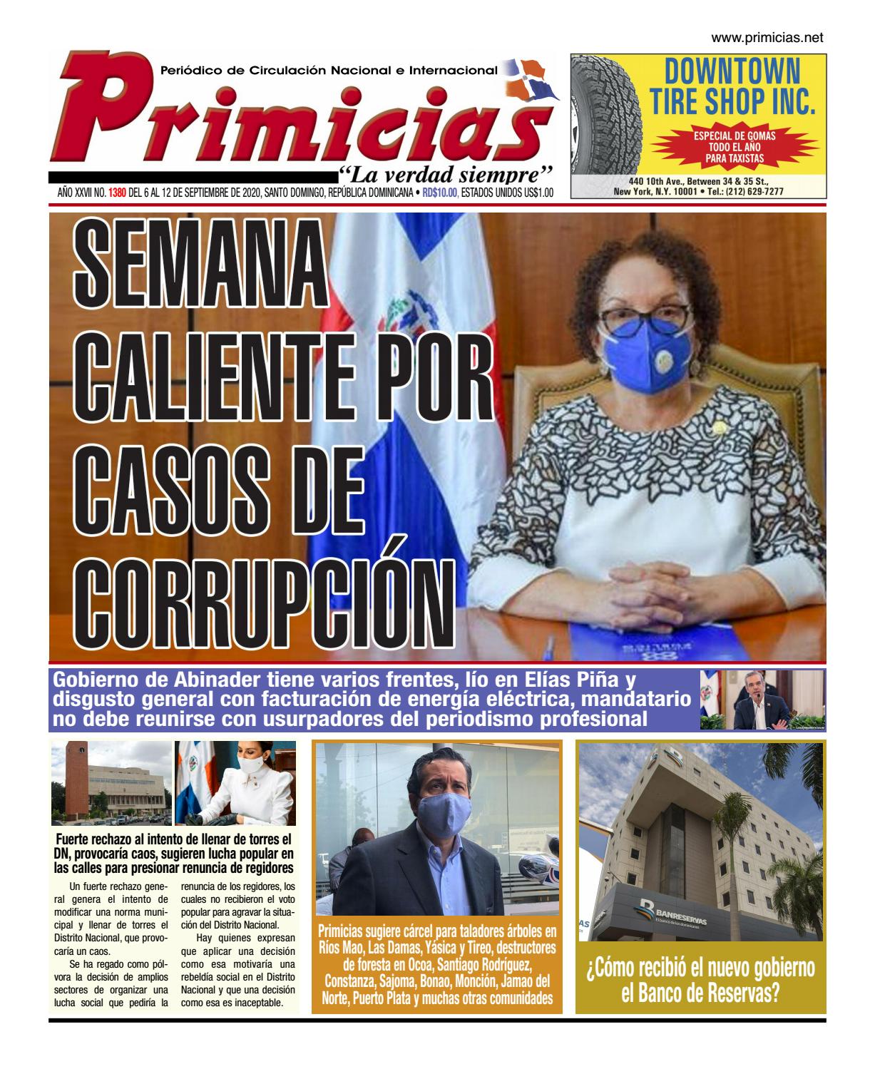 Portada Periódico Primicias, Lunes 07 de Septiembre, 2020