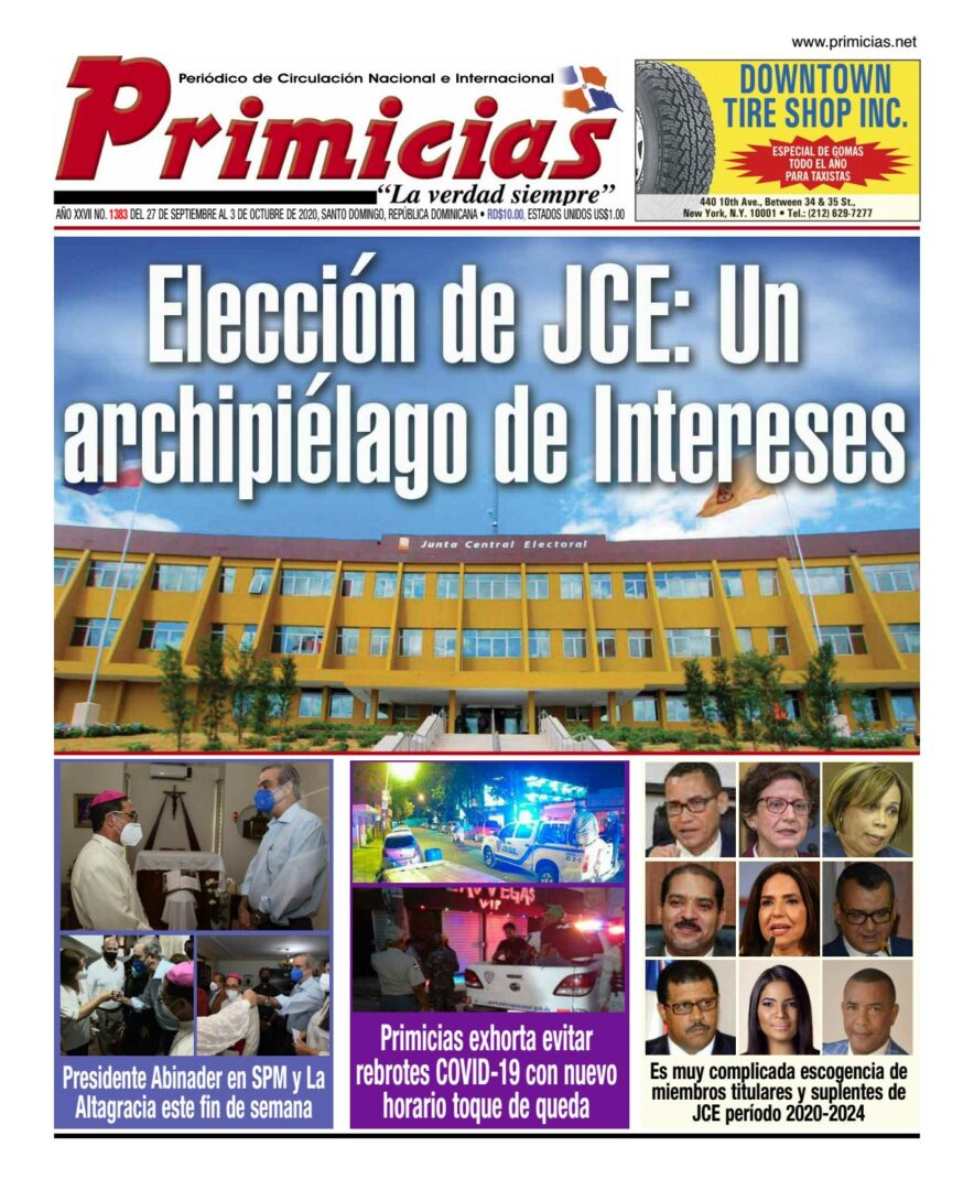 Portada Periódico Primicias, Lunes 28 de Septiembre, 2020