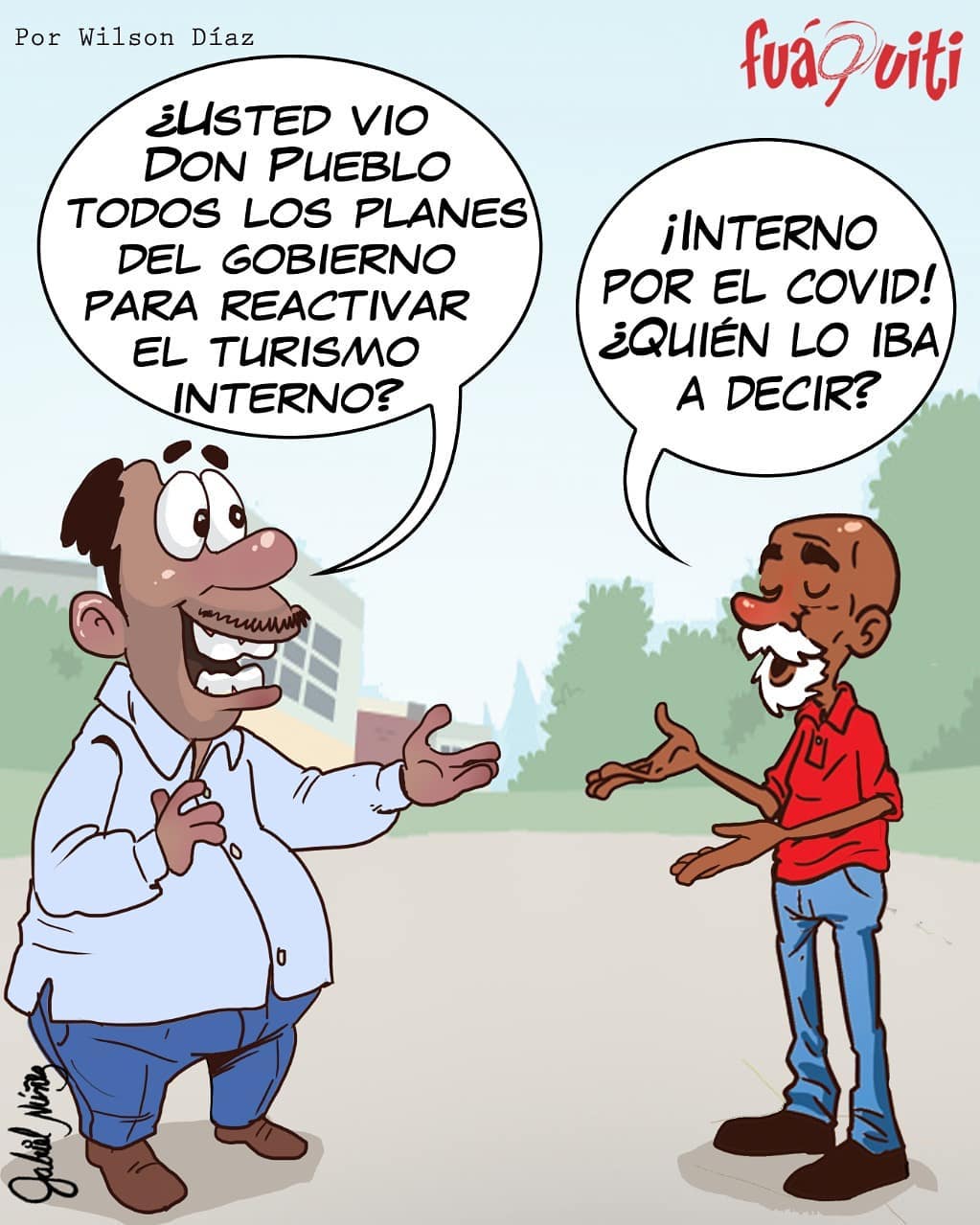 Caricatura Fuaquiti, 08 de Octubre, 2020 - ¡Don Pueblo y El Funcionario! -  Dominicana.do