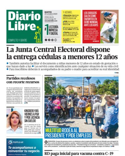 Portada Periódico Diario Libre, Martes 20 de Octubre, 2020