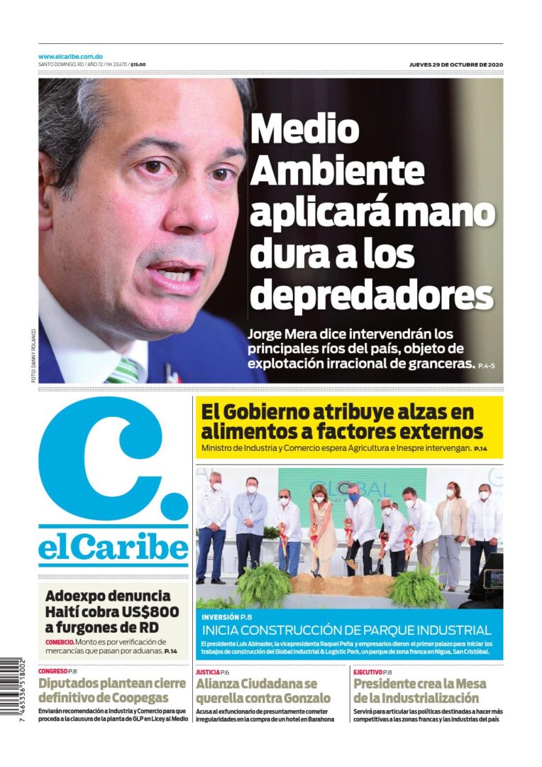 Portada Periódico El Caribe, Jueves 29 de Octubre, 2020
