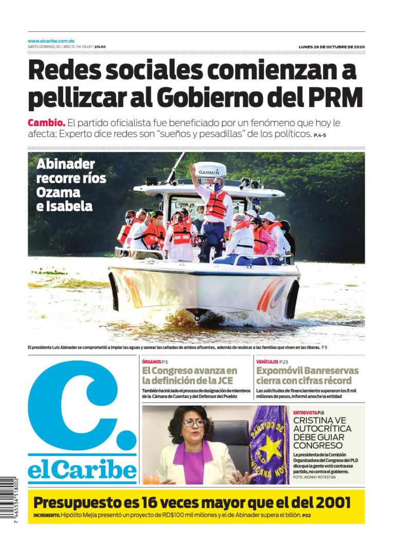 Portada Periódico El Caribe, Lunes 26 de Octubre, 2020