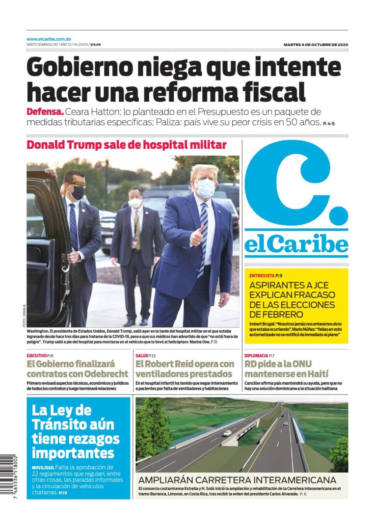 Portada Periódico El Caribe, Martes 06 de Octubre, 2020