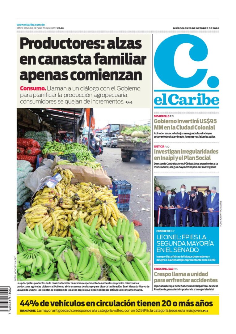 Portada Periódico El Caribe, Miércoles 28 de Octubre, 2020