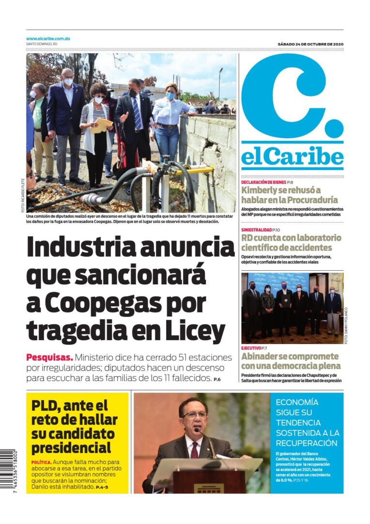 Portada Periódico El Caribe, Sábado 24 de Octubre, 2020