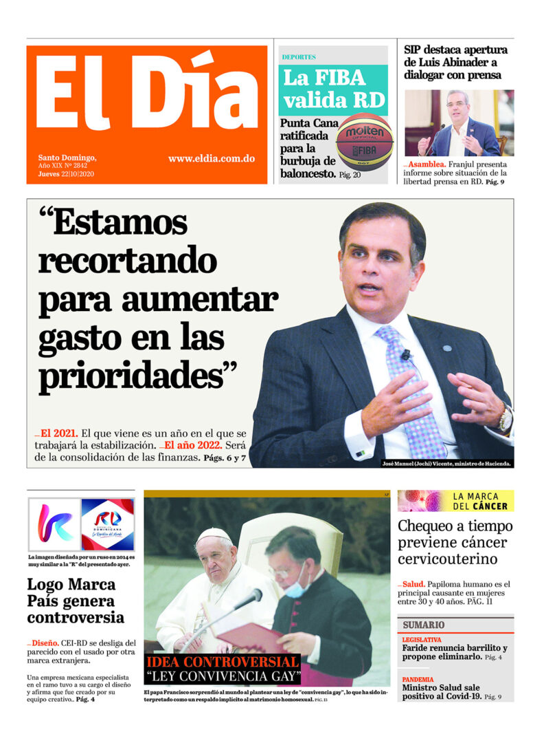 Portada Periódico El Día, Jueves 22 de Octubre, 2020