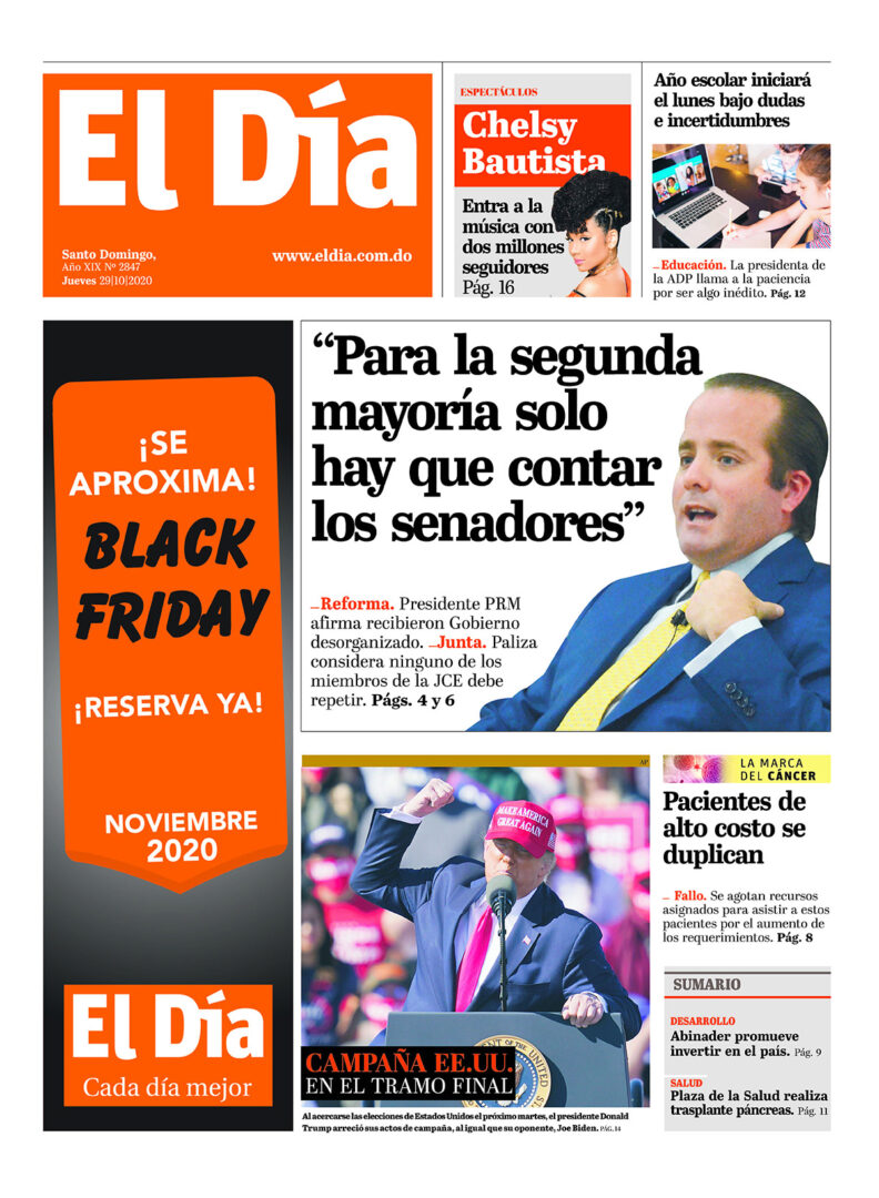 Portada Periódico El Día, Jueves 29 de Octubre, 2020