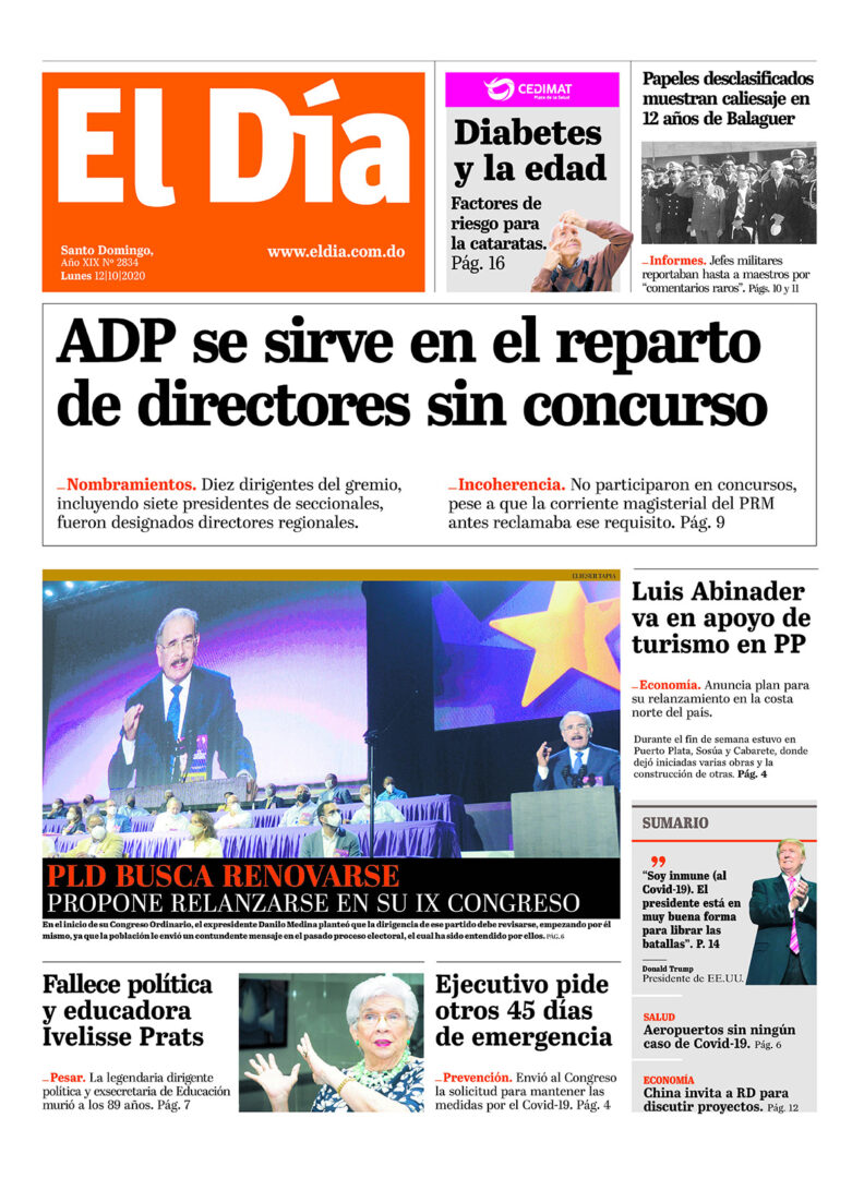 Portada Periódico El Día, Lunes 12 de Octubre, 2020