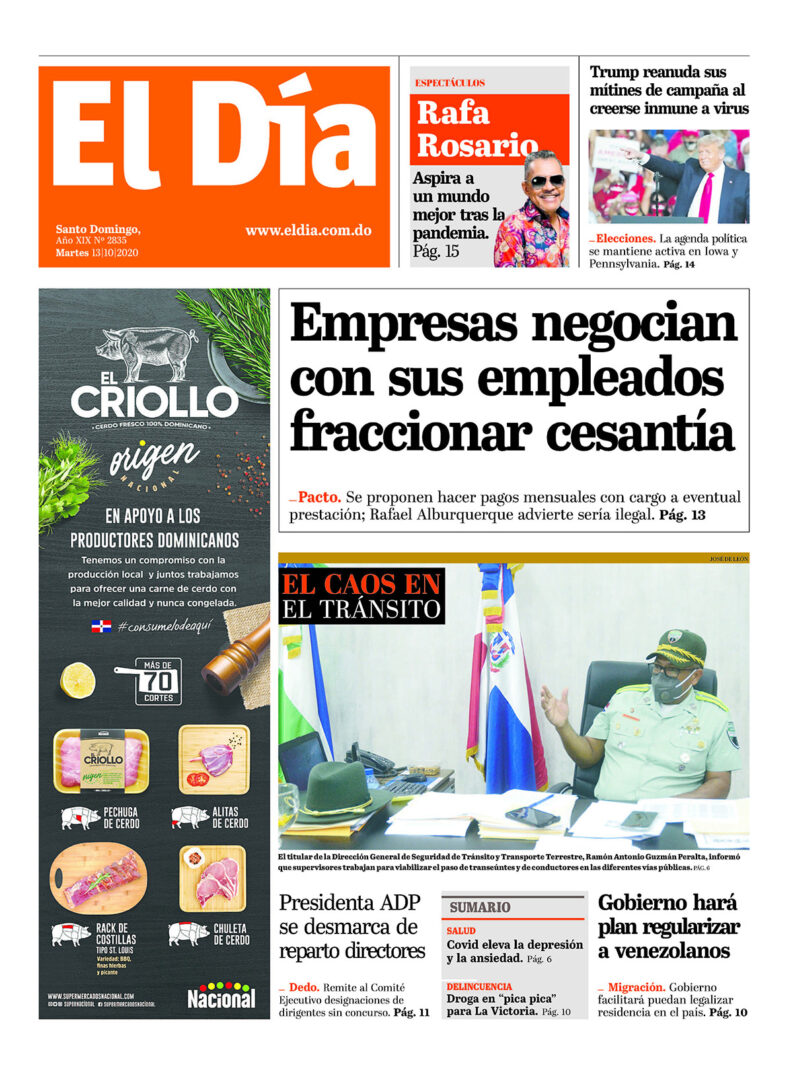 Portada Periódico El Día, Martes 13 de Octubre, 2020