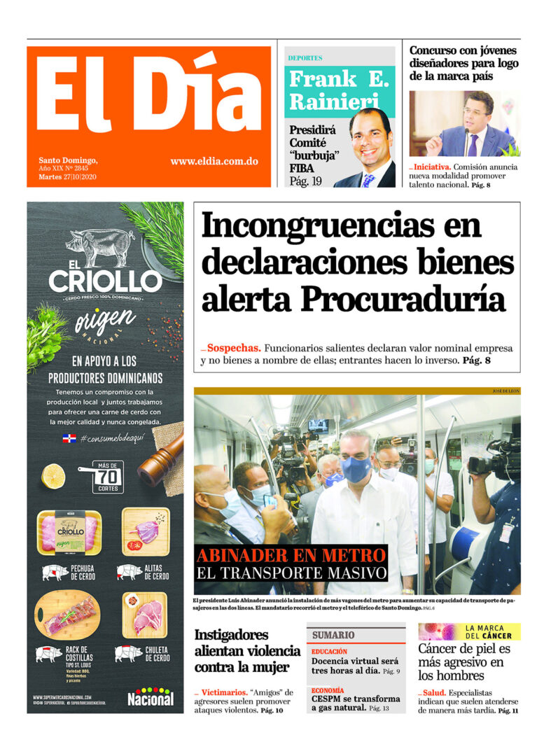 Portada Periódico El Día, Martes 27 de Octubre, 2020