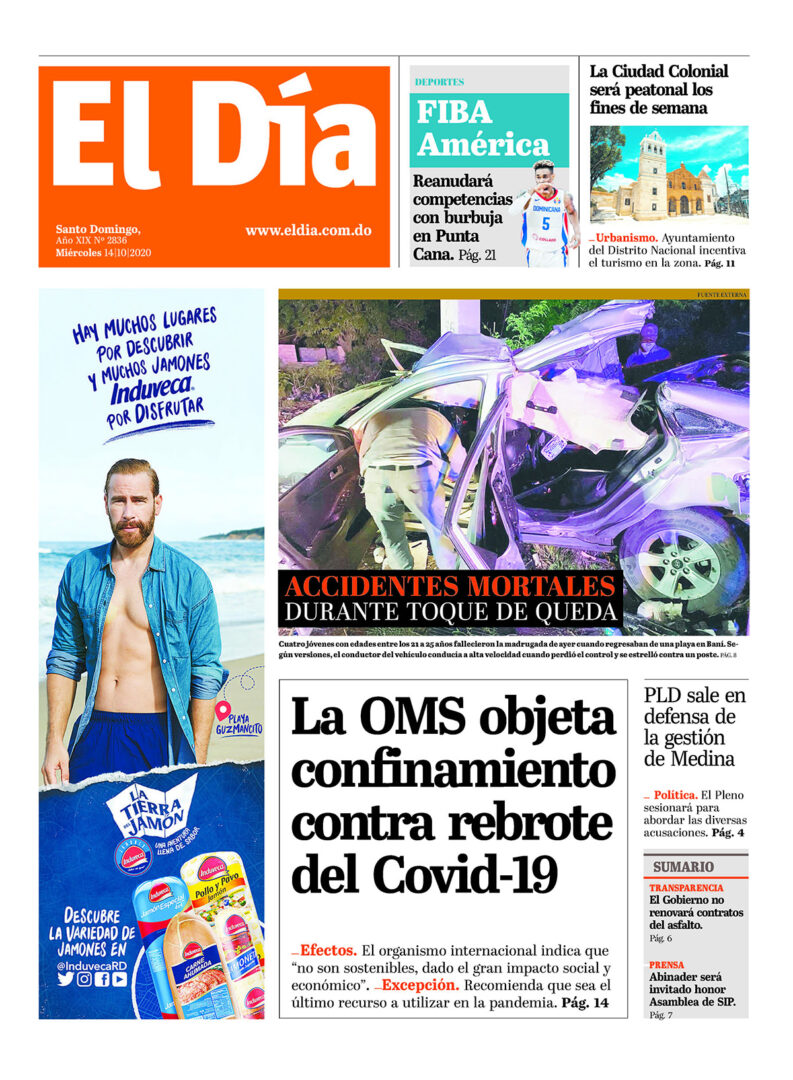 Portada Periódico El Día, Miércoles 14 de Octubre, 2020