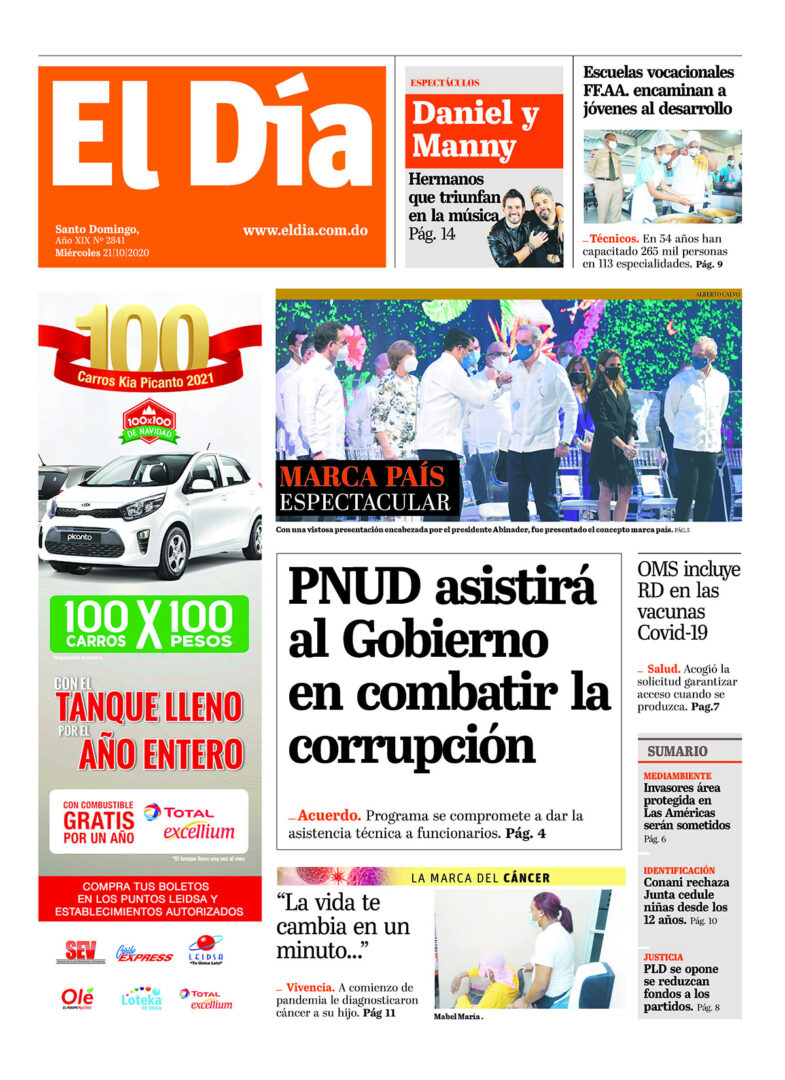 Portada Periódico El Día, Miércoles 21 de Octubre, 2020