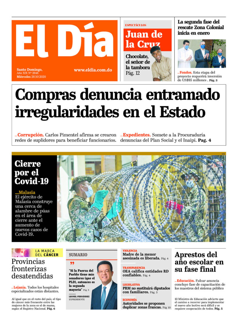Portada Periódico El Día, Miércoles 28 de Octubre, 2020