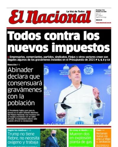 Portada Periódico El Nacional, Domingo 04 de Octubre, 2020
