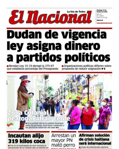Portada Periódico El Nacional, Domingo 18 de Octubre, 2020