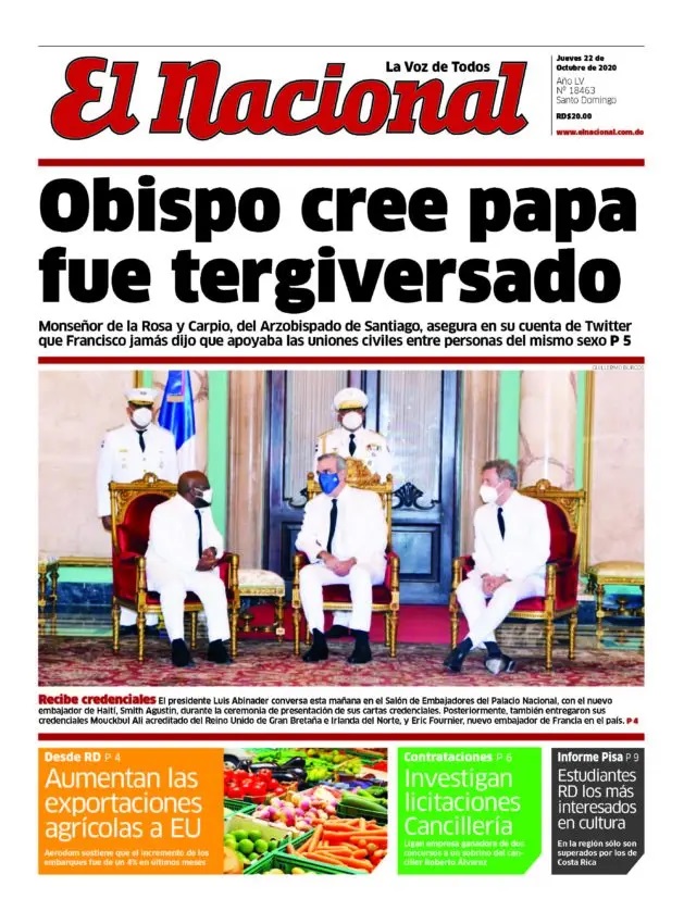 Portada Periódico El Nacional, Jueves 22 de Octubre, 2020