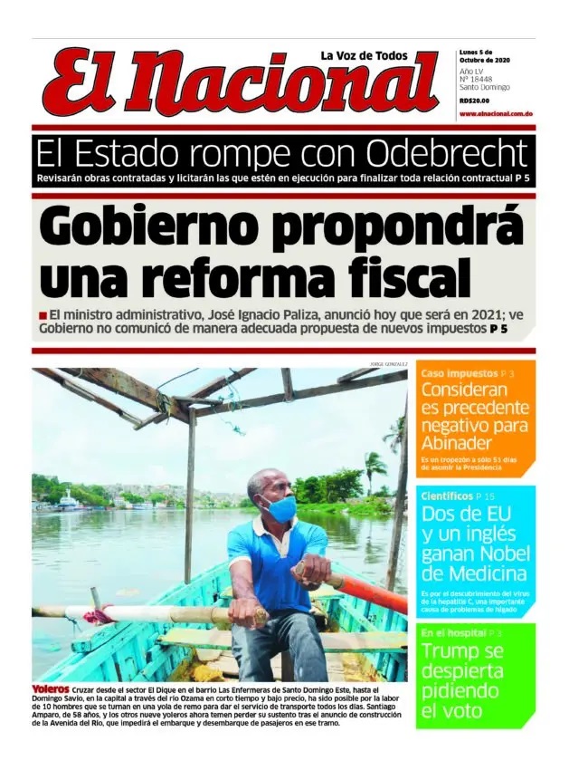 Portada Periódico El Nacional, Lunes 05 de Octubre, 2020