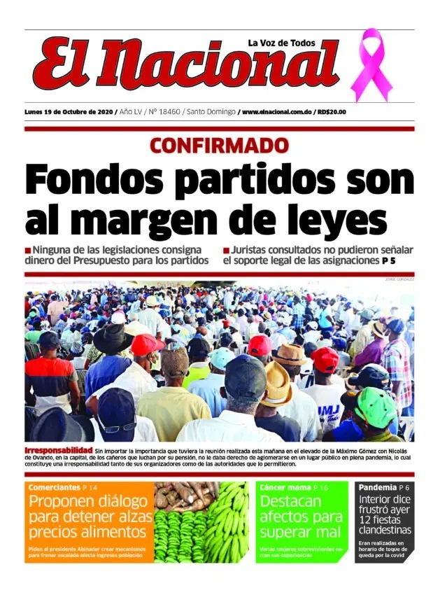 Portada Periódico El Nacional, Lunes 19 de Octubre, 2020