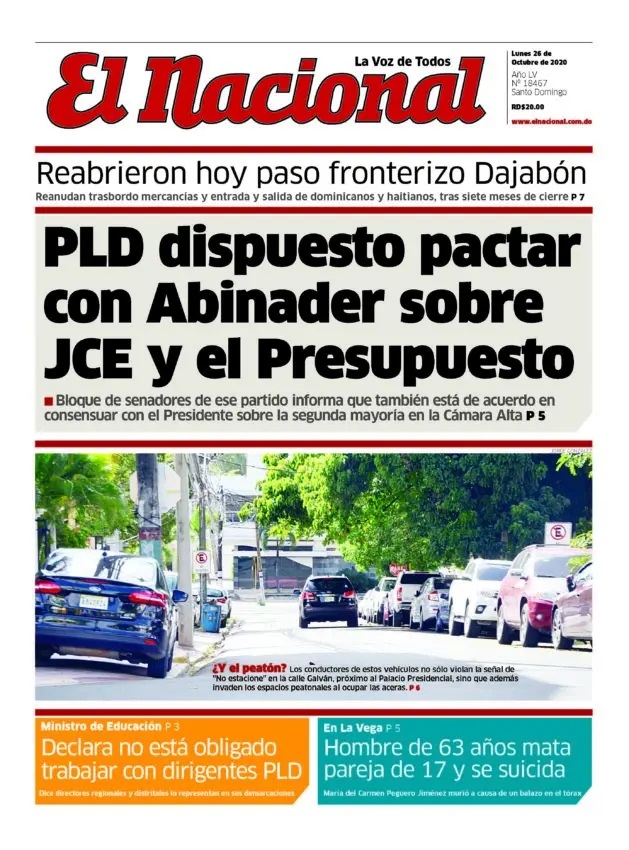 Portada Periódico El Nacional, Lunes 26 de Octubre, 2020