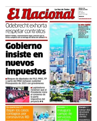 Portada Periódico El Nacional, Martes 06 de Octubre, 2020