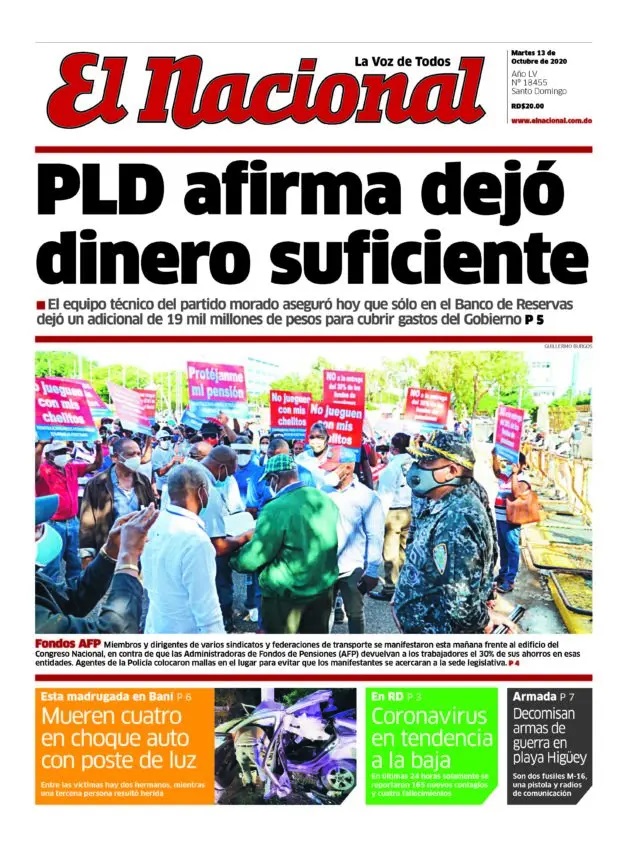 Portada Periódico El Nacional, Martes 13 de Octubre, 2020