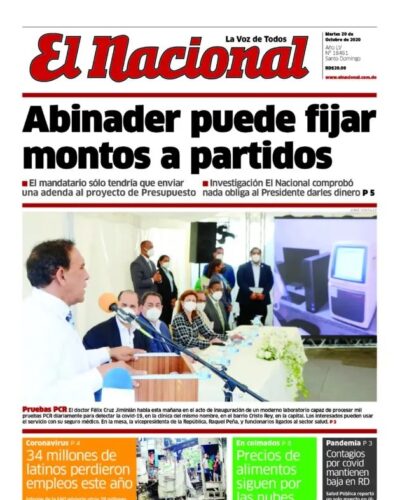 Portada Periódico El Nacional, Martes 20 de Octubre, 2020