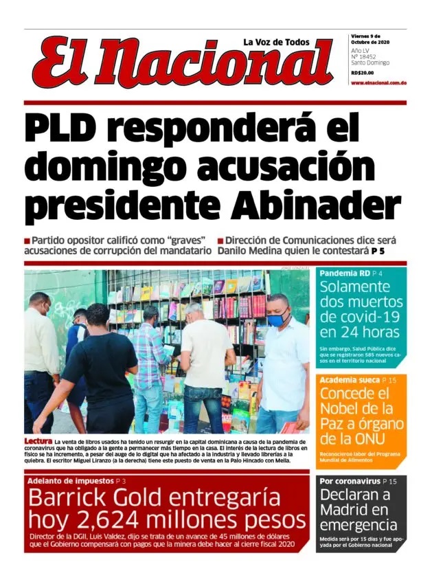 Portada Periódico El Nacional, Viernes 09 de Octubre, 2020