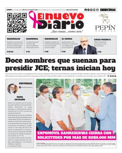 Portada Periódico El Nuevo Diario, Lunes 26 de Octubre, 2020