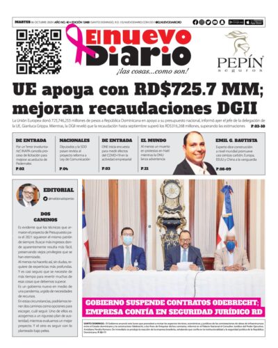 Portada Periódico El Nuevo Diario, Martes 06 de Octubre, 2020
