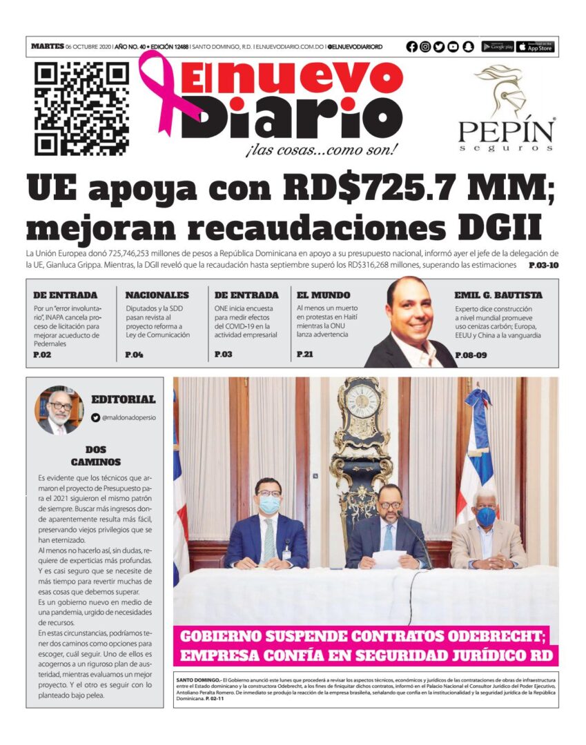 Portada Periódico El Nuevo Diario, Martes 06 de Octubre, 2020