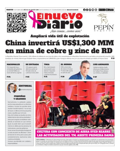 Portada Periódico El Nuevo Diario, Martes 13 de Octubre, 2020