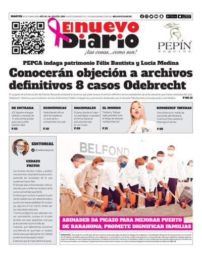 Portada Periódico El Nuevo Diario, Martes 20 de Octubre, 2020