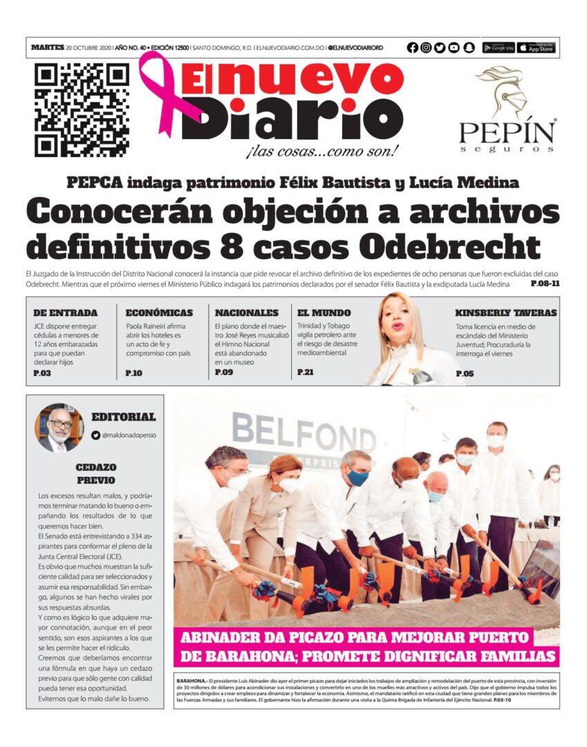 Portada Periódico El Nuevo Diario, Martes 20 de Octubre, 2020