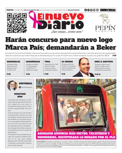Portada Periódico El Nuevo Diario, Martes 27 de Octubre, 2020