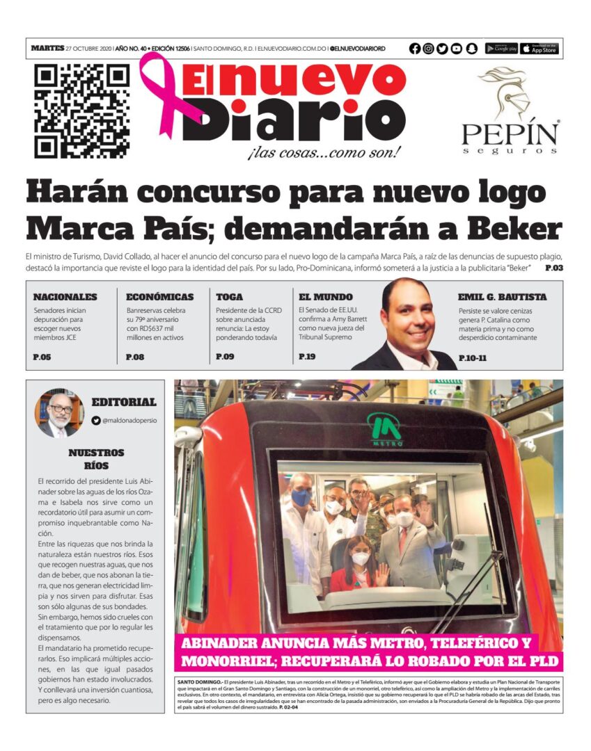 Portada Periódico El Nuevo Diario, Martes 27 de Octubre, 2020