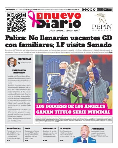 Portada Periódico El Nuevo Diario, Miércoles 28 de Octubre, 2020