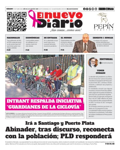 Portada Periódico El Nuevo Diario, Sábado 10 de Octubre, 2020